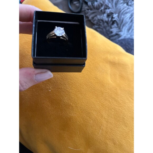 14K Solid Yellow Gold CZ 6 modern Classic Engagement Wedding Promise Ring 3.6 G - Picture 10 of 12